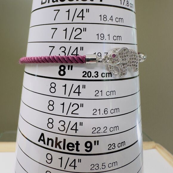 Pavé CZ Elephant Bracelet Red Eye Rhodium Plated Silvertone Adjustable Red Cord - Picture 9 of 16